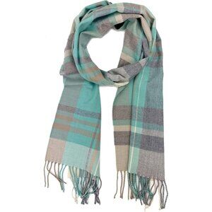 Men and Women Mint Grey Plaid Winter Scarf Cashmer Luxurious Soft Plum Feather